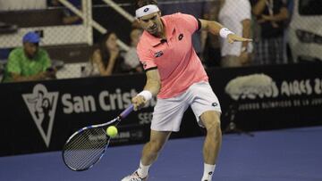 BAS102. MAR DEL PLATA (ARGENTINA), 28/12/2016.- El tenista espa&ntilde;ol David Ferrer enfrenta al argentino Juan Mart&iacute;n del Potro hoy, mi&eacute;rcoles 28 de diciembre de 2016, durante el segundo desaf&iacute;o de la Copa Peugeot, en el Polideportivo Islas Malvinas de Mar del Plata (Argentina). EFE/Izquierdo Diego