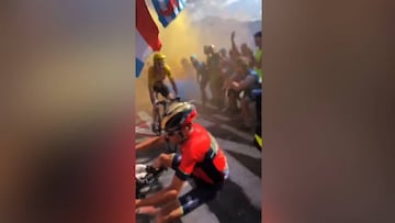 El vídeo en el que se ve que a Nibali le tira un espectador