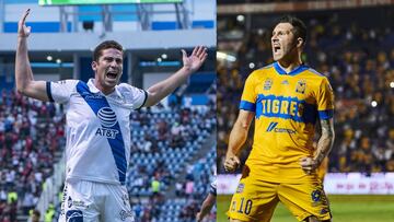 Santiago orme&ntilde;o y Andr&eacute;-Pierre, Gignac festejan un gol con sus equipos