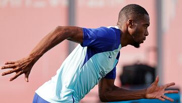 Kondogbia, en un entrenamiento con el Atlético de Madrid.