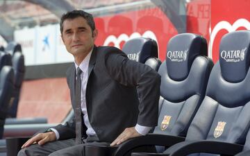 Ernesto Valverde during his official FC Barcelona presentation this morning.