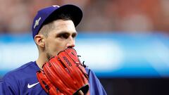 HOUSTON, TEXAS - OCTOBER 22: Nathan Eovaldi #17 of the Texas Rangers reacts as he walks back to the dugout against the Houston Astros to end the sixth inning in Game Six of the American League Championship Series at Minute Maid Park on October 22, 2023 in Houston, Texas.   Carmen Mandato/Getty Images/AFP (Photo by Carmen Mandato / GETTY IMAGES NORTH AMERICA / Getty Images via AFP)