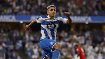 Yeremay Hernández, jugador del Deportivo, celebra su tanto contra el Le Havre en el Trofeo Teresa Herrera.