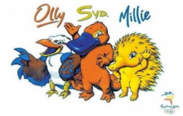 Sydney 2000 decided to have not one, not two but THREE mascots, count 'em. Olly, Syd and Millie. They are a duck-billed platypus (Syd), a kookaburra (Olly) and an echidna or spiny anteater (Millie).