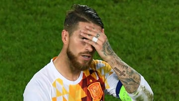 Spain&#039;s defender Sergio Ramos reacts after his team&#039;s defeat during the Euro 2016 group D football match between Croatia and Spain at the Matmut Atlantique stadium in Bordeaux on June 21, 2016.