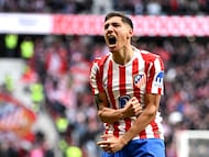 El jugador del Atlético de Madrid, Nahuel Molina, celebra el 1-0 al Getafe.