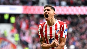 El jugador del Atlético de Madrid, Nahuel Molina, celebra el 1-0 al Getafe.