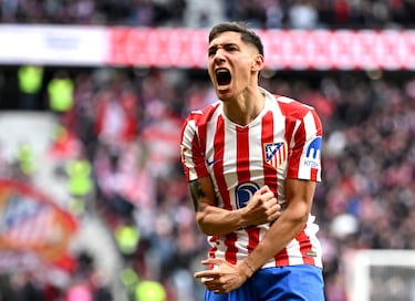 El jugador del Atlético de Madrid, Nahuel Molina, celebra el 1-0 al Getafe.
