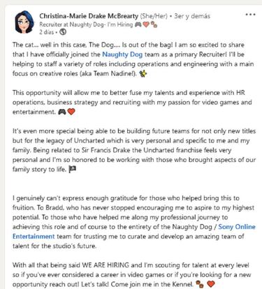 ¿Nuevos Uncharted? Una empleada de Naughty Dog así lo sugiere