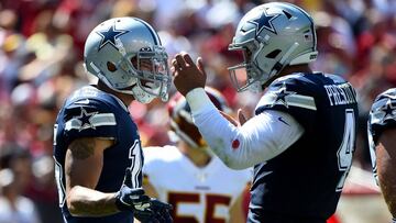 El quarterback de los Dallas Cowboys conect&oacute; tres pases de touchdown y el corredor, Ezekiel Elliott tuvo su primer partido de 100 yardas en el 2019.