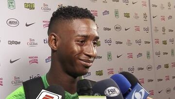 Andrés Reyes en zona mixta después de anotar su primer gol contra Unión Magdalena