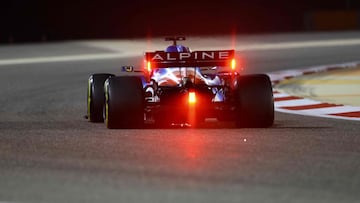 Alpine's Spanish driver Fernando Alonso drives during the second practice session ahead of the Bahrain Formula One Grand Prix at the Bahrain International Circuit in the city of Sakhir on March 26, 2021. (Photo by Giuseppe CACACE / AFP)