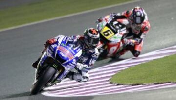 Jorge Lorenzo durante los entrenamientos libres realizados en el circuito internacional Losail de Doha, Catar, el 20 de marzo del 2014. El Gran Premio de Catar, primera prueba del Mundial.