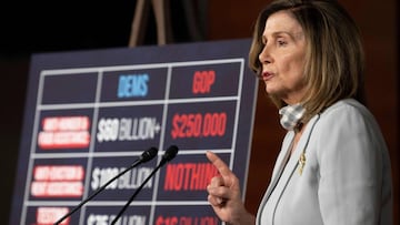 US Speaker of the House, Nancy Pelosi, Democrat of California, holds her weekly press briefing on Capitol Hill in Washington, DC, on August 13, 2020. (Photo by JIM WATSON / AFP)