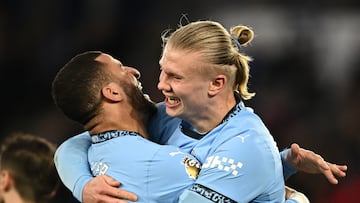 Manchester City scored in each half to beat Leicester in the Premier League.