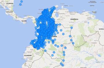 Mapa del coronavirus en Colombia.