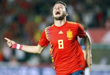 Saúl celebra un gol con la Selección.