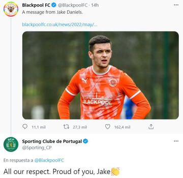 Los clubes de fútbol muestran su apoyo a Jake Daniels