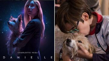 El perro Max con "Danielle" en un c¨¢rtel del anuncio del Sorteo Extraordinario de Navidad 2017 y con Nicol¨¢s, un ni?o al que ayud¨® a recuperarse tras estar tres meses en estado vegetativo