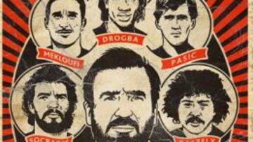 REBELDES. Cartel del documental donde Cantona descubre las historias de Drogba, Sócrates, Caszely, Mekloufi y Pasic.