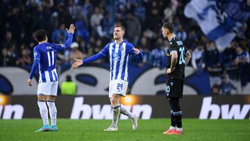 PORTO, PORTUGAL - FEBRUARY 17: Toni Martinez of FC Porto celebrates scoring the second goal during the UEFA Europa League Knockout Round Play-Offs Leg One match between FC Porto and SS Lazio at Estadio do Dragao on February 17, 2022 in Porto, Portugal. (