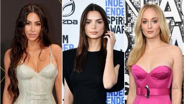 Collage de Kim Kardashian, Emily Ratajkowski y Sophie Turner.