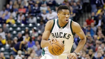 INDIANAPOLIS, IN - APRIL 06: Giannis Antetokounmpo #34 of the Milwaukee Bucks dribbles the ball against the Indiana Pacers at Bankers Life Fieldhouse on April 6, 2017 in Indianapolis, Indiana. NOTE TO USER: User expressly acknowledges and agrees that, by downloading and or using this photograph, User is consenting to the terms and conditions of the Getty Images License Agreement Andy Lyons/Getty Images/AFP
== FOR NEWSPAPERS, INTERNET, TELCOS & TELEVISION USE ONLY ==