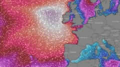 Las olas de la borrasca formada tras el hurac&aacute;n Epsilon en el Atl&aacute;ntico Norte llegando a Irlanda, Espa&ntilde;a, Francia y Portugal. En rojo y en blanco, podr&iacute;a dejar algunas de las olas m&aacute;s grandes jam&aacute;s vistas por esta