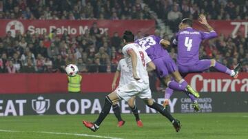 Danilo (number 23) heads into his own net against Sevilla earlier this month.