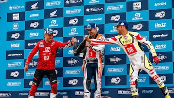 Busto, Bou y Raga, en uno de los podios del TrialGP de Japón 2023.