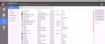 Interfaz de desinstalación de CCLeaner