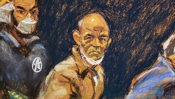 Former attorney Michael Avenatti sits in the courtroom before he is sentenced to four years in prison for defrauding his best-known former client, the porn actress Stormy Daniels, in New York City, U.S., June 2, 2022 in this courtroom sketch. REUTERS/Jane Rosenberg