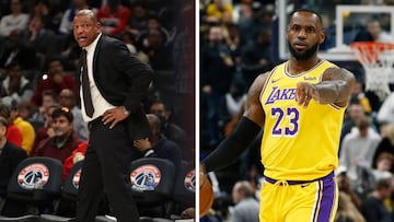 Doc &Ccedil;rivers, entrenador de Los &Aacute;ngeles Clippers de la NBA, a la derecha y LeBron James, jugador de Los &Aacute;ngeles Lakers, a la derecha