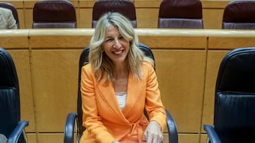 La vicepresidenta segunda del Gobierno, Yolanda Díaz, durante una sesión de control al Gobierno, en el Senado, a 2 de abril de 2024, en Madrid (España). La prórroga de los presupuestos de 2023 para todo el año 2024 ha centrado el debate en la sesión de control al Gobierno en el Senado.
02 ABRIL 2024;SENADO;SESIÓN DE CONTROL;PRESUPUESTOS;SENADORES;MINISTROS;
Ricardo Rubio / Europa Press
02/04/2024