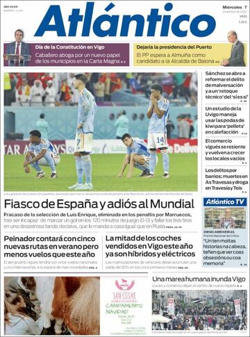 La eliminación de España protagonista en las portadas