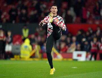 Cristiano Ronaldo warming up prior to kick-off during the Premier League match between Manchester United and Tottenham at Old Trafford.