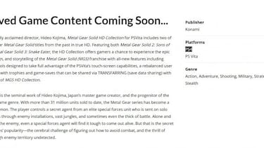 Metal Gear Solid HD Collection para PS4 es solo una errata