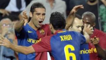<b>BARCELONA</b> Rafa Márquez celebra junto a Xavi el gol que marcó el mexicano en el partido de Liga de Campeones ante el Sporting de Lisboa.