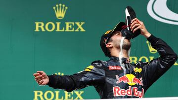 Daniel Ricciardo celebrando su podio en Alemania.