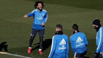 Marcelo, en uno de sus &uacute;ltimos entrenamientos con el Madrid