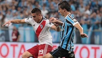 Rafael Santos Borré durante el partido entre Gremio y River Plate por Copa Libertadores 2018.