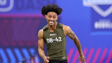 INDIANAPOLIS, INDIANA - MARCH 01: Nate Wiggins #DB42 of Clemson participates in the 40-yard dash during the NFL Combine at Lucas Oil Stadium on March 01, 2024 in Indianapolis, Indiana. Stacy Revere/Getty Images/AFP (Photo by Stacy Revere / GETTY IMAGES NORTH AMERICA / Getty Images via AFP)