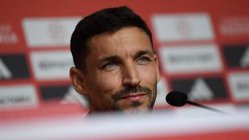 Spain's defender Jesus Navas addresses a press conference in Sevilla on October 11, 2023, on the eve of their UEFA Euro 2024 Group A qualifying football match against Scotland. (Photo by JORGE GUERRERO / AFP)