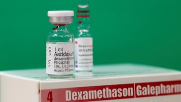 FILE PHOTO: An ampoule of Dexamethasone is seen during the coronavirus disease (COVID-19) outbreak in this picture illustration taken June 17, 2020. REUTERS/Yves Herman/File Photo