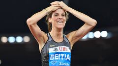 Ruth Beitia celebra su victoria en la prueba de salto de altura de la Diamond League de Z&uacute;rich en 2016.