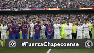 Barça y Madrid rinden homenaje a las víctimas del Chapecoense