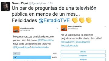 Piqué la toma ahora con TVE por dos preguntas en Twitter