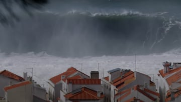 Olas gigantes en Nazaré durante la borrasca Hermínia, el martes 28 de enero del 2025.