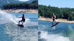 El presentador de El Hormiguero practicando wakeboard en su primer d&iacute;a de vacaciones. Echando spray y saltando. 