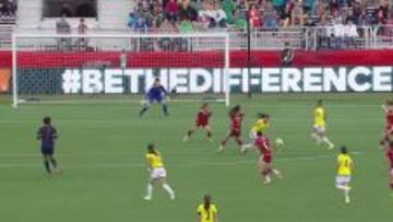 Daniel Montoya marc&oacute; el primer gol de Colombia en la historia de los mundiales femeninos de mayores.